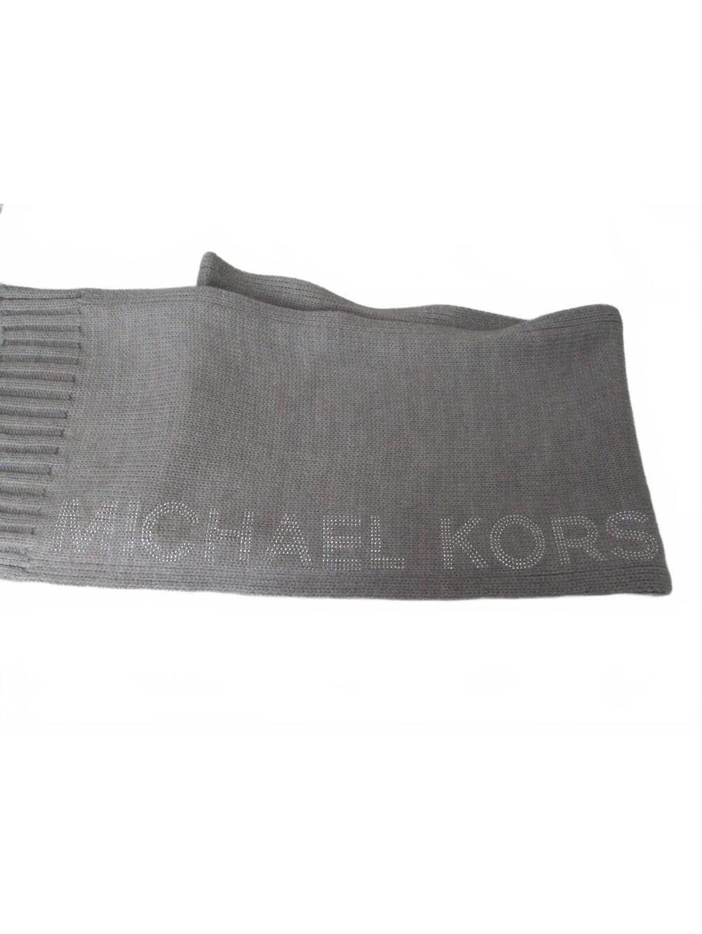 Michael Kors Gray Wool Scarf Knit Winter Ribbed Logo Monogram Long Luxury